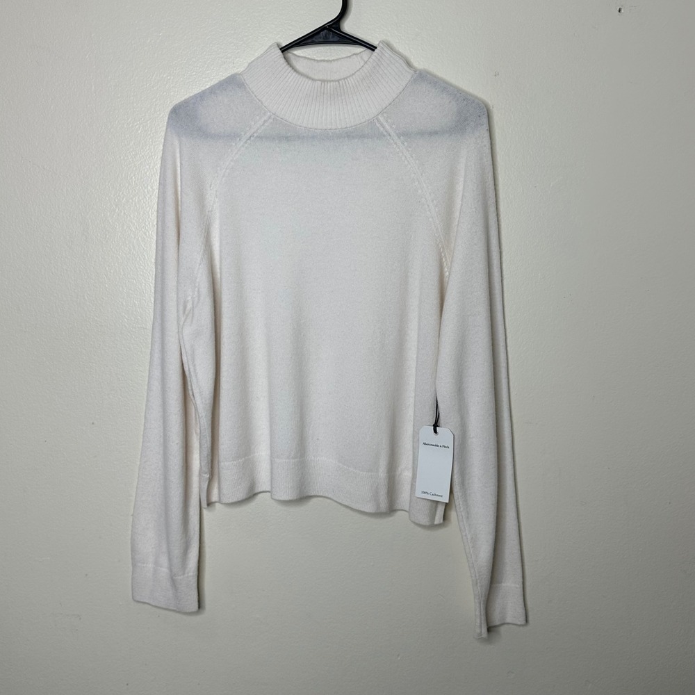 NWT Abercrombie & Fitch Sweater Mock Neck‎ White 100% Cashmere Long Sleeve Large